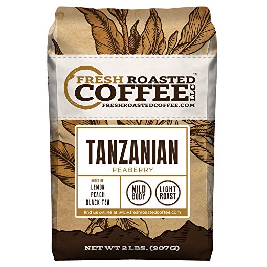 Tanzanian Peaberry Coffee, Whole Bean Bag, Fresh Roasted Coffee LLC. (2 LB.)