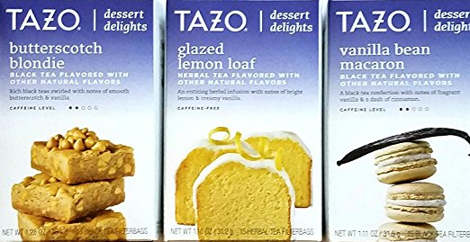 Butterscotch Blondie, Glazed Lemon Loaf, Vanilla Bean Macaron - Tazo Dessert Delights Tea - Variety Pack of 3