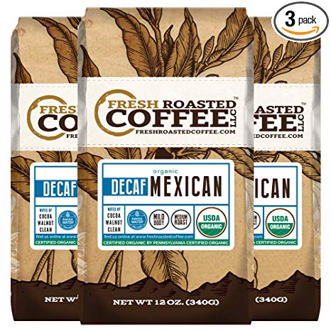 Mexican SWP Decaf Organic Coffee, Whole Bean, Swiss Water Processed Decaf Coffee, Fresh Roasted Coffee LLC. (Pack of 3)