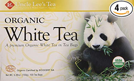 Uncle Lee's Tea Organic White Tea, Tea Bags, 100-Count Boxes (Pack of 4)