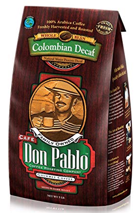 5LB Cafe Don Pablo Decaf Swiss Water Process Colombian Gourmet Coffee Decaffeinated - Medium-Dark Roast - Whole Bean Coffee - 5 Pound (5 lb) Bag