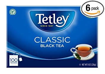 Tetley Black Tea, Classic, 100 Tea Bags (Pack of 6)