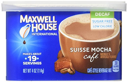 Maxwell House International Coffee Sugar Free Suisse Mocha Cafe, Decaf, 4 Count
