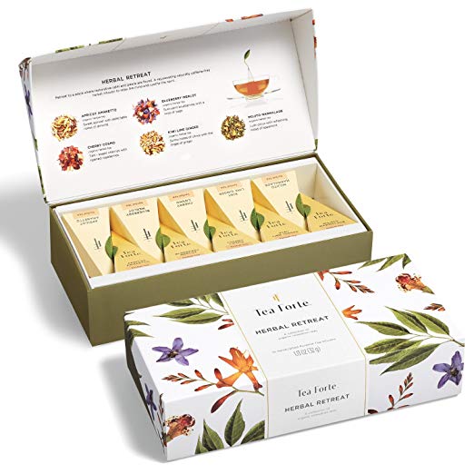 Tea Forté HERBAL RETREAT Petite Presentation Box Tea Sampler, Assorted Variety Tea Box, 10 Handcrafted Pyramid Tea Infusers - Relaxing Herbal Tea