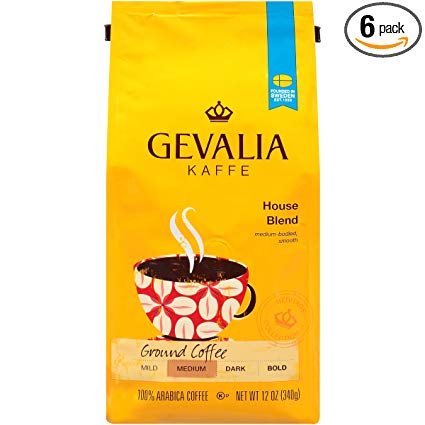 GEVALIA House Blend Coffee, Medium Roast, Ground, 12 Ounce, 6 Pack