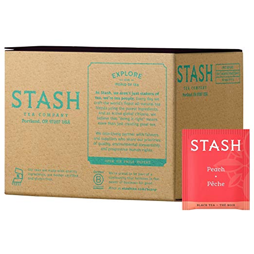 Stash Tea Peach Black Tea 100 Count Box of Tea Bags in Foil (packaging may vary) Individual Black Tea Bags for Use in Teapots Mugs or Cups, Brew Hot Tea or Iced Tea