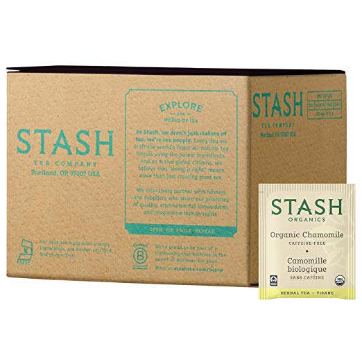 Stash Tea Organic Chamomile Herbal Tea 100 Count Tea Bags in Foil (Packaging May Vary) Individual Herbal Tea Bags for Use in Teapots Mugs or Cups, Brew Hot Tea or Iced Tea