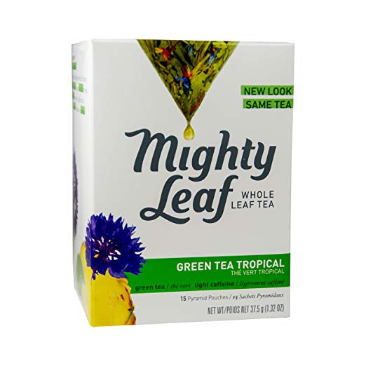 Mighty Leaf Whole Leaf Tea, Green Tea Tropical, 15 Tea Bags Individual Pyramid-Style Tea Sachets of Lightly Caffeinated Green Tea with Pineapple and Cornflowers, Delicious Hot or Iced