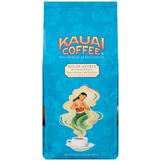 100% Kauai Whole Bean Coffee, Koloa Estate Medium Roast – 100% Premium Arabica Whole Bean Coffee from Hawaii’s Largest Coffee Grower - Bright Aroma with Light Floral Notes (32 Ounces)