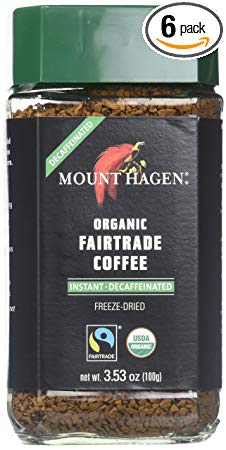 Mount Hagen Organic Freeze Dried Instant Decaffeinated Coffee, 3.53-Ounce Jars (Pack of 6)