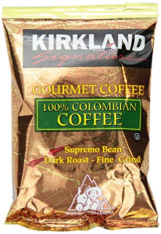 Kirkland Signature 100% Colombian Coffee, Supremo Bean Dark Roast Fine Grind, 42/1.75 ounce Pouches