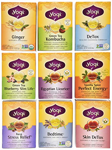 Yogi Tea Favorites - Best-Selling 9 Flavor Variety Pack - 16 Tea Bags in Each Box (Pack of 9)