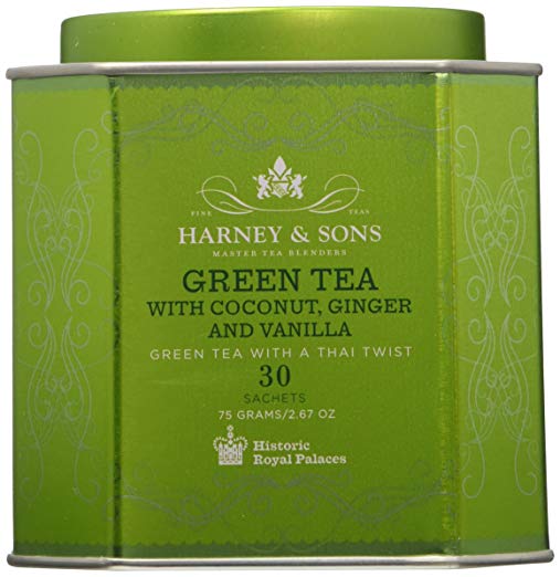 Harney & Sons Green Tea with Coconut, Ginger, and Vanilla Tea Tin - Green Tea with a Thai Twist - 2.67 Ounces, 30 Sachets