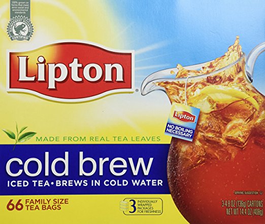 Lipton, Black Tea, Cold Brew, Family Size Tea Bags, 22-Count Boxes (Pack of 3)