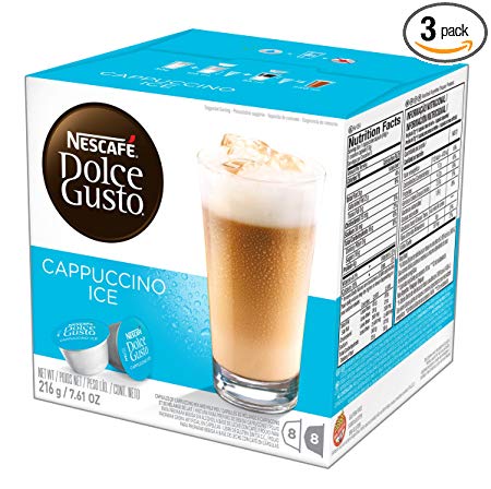 NESCAFE Dolce Gusto, Iced Cappuccino, Makes 24 Cups, 8 Espresso and 8 Milk (3 Boxes of 16 Capsules)