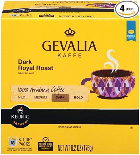 GEVALIA Dark Royal Roast Coffee, K-CUP Pods, 72 count (4 Boxes of 18)