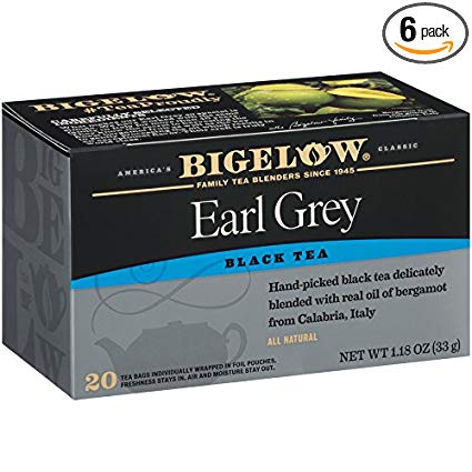Bigelow Earl Grey Tea Bags 20-Count Boxes (Pack of 6) Caffeinated Individual Black Tea Bags, for Hot Tea or Iced Tea, Drink Plain or Sweetened with Honey or Sugar
