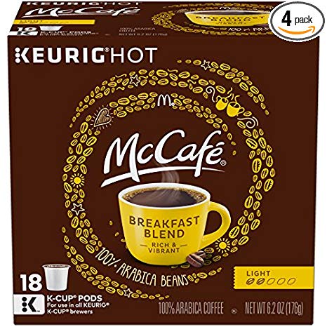 McCafe K-Cup Pods Coffee, Breakfast Blend, 72 Count (4 boxes of 18)
