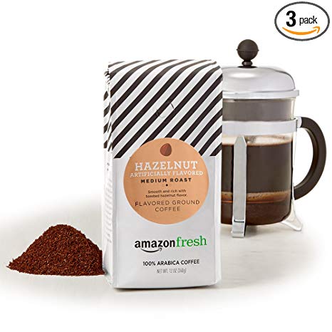 AmazonFresh Hazelnut Flavored Coffee, Ground, Medium Roast, 12 Ounce (Pack of 3)