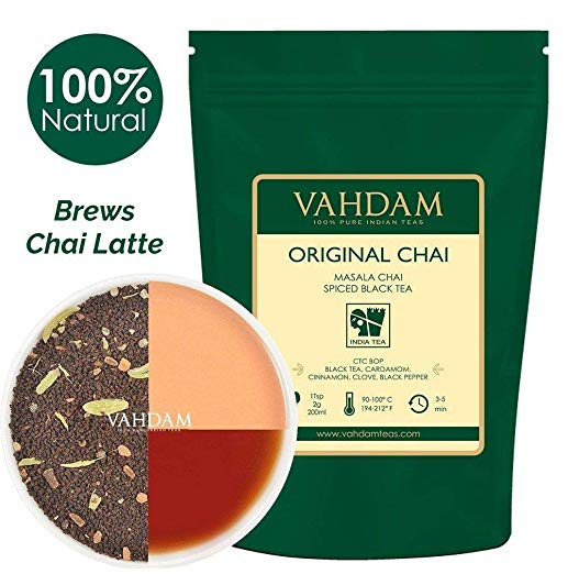 India's Original Masala Chai Tea Loose Leaf (200+ Cups) | 100% NATURAL INGREDIENTS | Black Tea, Cinnamon, Cardamom, Cloves & Black Pepper | Brews Chai Latte | Ancient Indian House Recipe | 16oz Bag