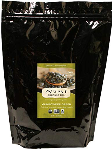 Numi Organic Tea Gunpowder Green, 16 Ounce Pouch of Bulk Premium Loose Leaf Green Tea (Packaging May Vary), Organic Full Leaf Green Tea, For Use in Tea Pot or Tea Strainer
