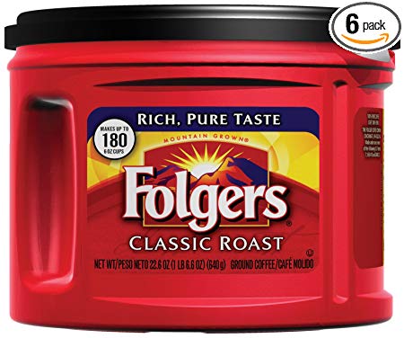 Folgers Classic Roast Ground Coffee, Medium-Roast, 22.6 Ounce (Pack of 6)