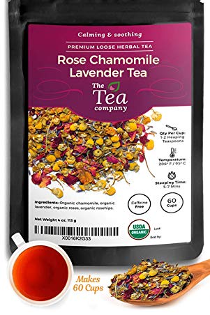 Rose Chamomile Lavender Tea Stress Relief and Bedtime Loose Herbal Tea by The Tea Company 4oz