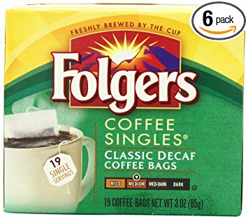 Folgers Classic Medium Roast Decaf Coffee, 19 Count Singles Serve (Pack of 6)