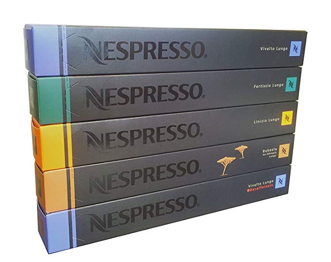 50 Nespresso OriginalLine Lungo Pack Variety: Vivalto Lungo, Fortissio Lungo, Linizio Lungo, Decaffeinato Lungo, Bukeela Lungo, 50 Count - ''NOT compatible with Vertuoline