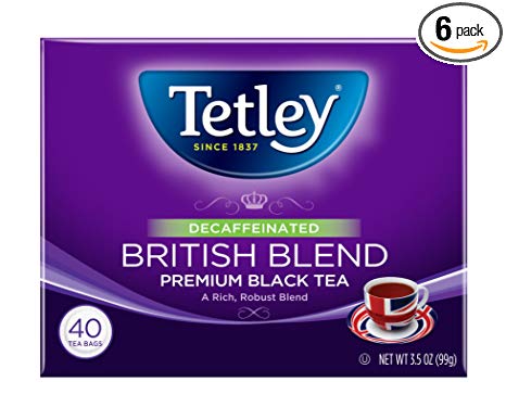 Tetley Premium Black Tea, Decaffeinated British Blend, 40 Tea Bags (Pack of 6)