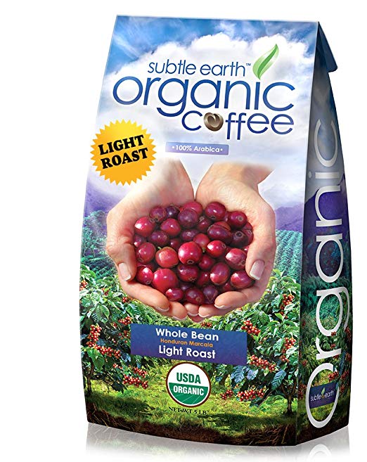 5LB Cafe Don Pablo Subtle Earth Organic Gourmet Coffee - Light Roast - Whole Bean Coffee - USDA Certified Organic Arabica Coffee - (5 lb) Bag