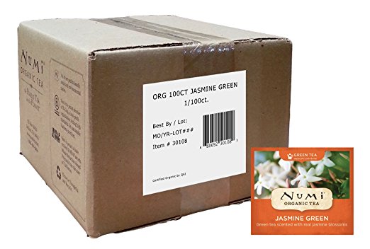 Numi Organic Tea Jasmine Green Tea, 100 Count Box of Tea Bags, Bulk Green Tea, Non-GMO Biodegradable Tea Bags (Packaging May Vary), Premium Organic Green Tea Scented with Real Organic Jasmine Blossoms