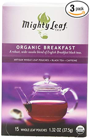 Mighty Leaf Black Tea, Organic Breakfast, 15 Pouches (Pack of 3)