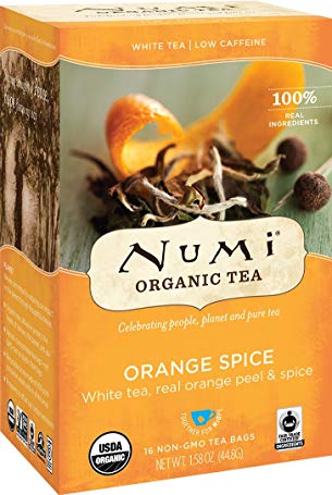 Numi Organic Tea Orange Spice Tea, 16 Bags, Organic White Tea Blended With Citrus and Herbal Blend in Non-GMO Biodegradable Tea Bags (Packaging May Vary), White Tea, Low Caffeine Premium Bagged Tea