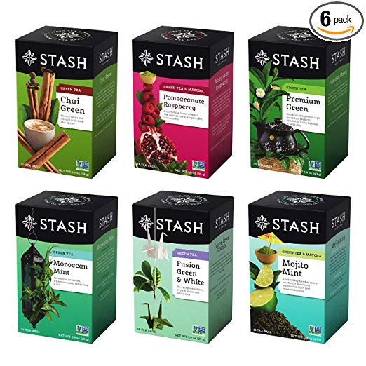 Stash Tea Green Tea Six Flavor Assortment, 18-20 Count Tea Bags in Foil (Pack of 6)
