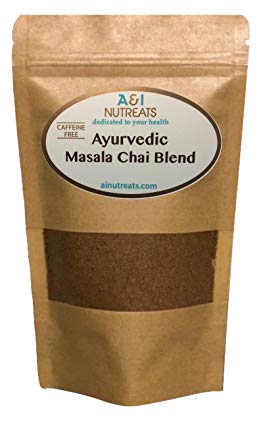 Ayurvedic Organic Masala Chai powder; No added sugar or sweetener; 4oz (100 Servings) - Caffeine free - Ceylon (true) Cinnamon, Ginger, Cardamom, Nutmeg, Cloves and Black Pepper