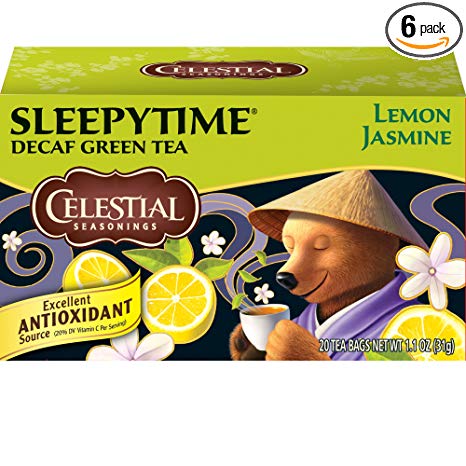 Celestial Seasonings Green Tea, Sleepytime Decaf Lemon Jasmine, 20 Count (Pack of 6)