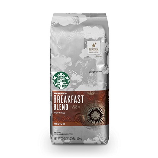 Starbucks Breakfast Blend Medium Roast Ground Coffee, 20-Ounce Bag