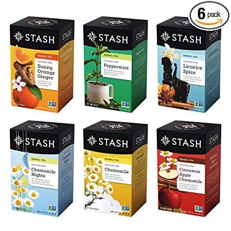 Stash Tea Soothing Herbal Tea Six Flavor Assortment, 18-20 Count Tea Bags in Foil (Pack of 6)