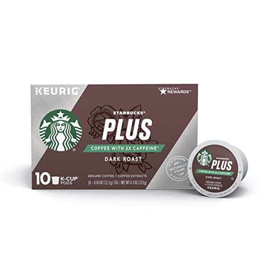 Starbucks Plus Coffee 2X Caffeine Dark Roast Single Cup Coffee for Keurig Brewers, 6 Boxes of 10 (60 Total K-Cup Pods)