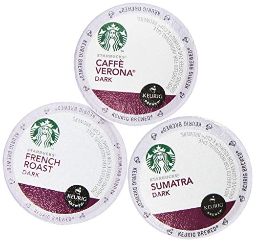 30 Pack - Starbucks Variety Coffee K-Cup Featuring 3 Dark Roast for Keurig Brewers – French Roast, Sumatra, Caffe Verona