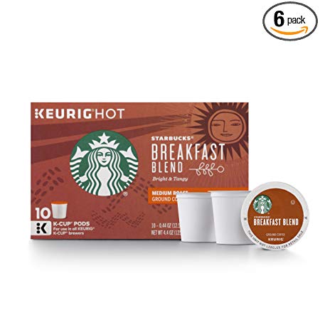 Starbucks Breakfast Blend Medium Roast Single Cup Coffee for Keurig Brewers, 6 Boxes of 10 (60 Total K-Cup pods)