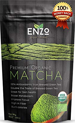Classic & Ceremonial Blend Matcha Green Tea Powder USDA Certified Organic Premium Culinary Maccha Zen Buddhist Grade Teas, Great for Drinking with or without whisk as hot tea, latte and baking