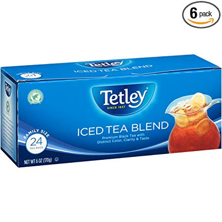 Tetley Black Tea, Iced Tea Blend, Family Size, 24 Round Tea Bags (Pack of 6)