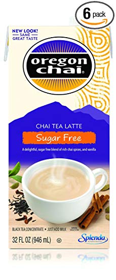 Oregon Chai Sugar Free Chai Tea Latte Concentrate 32-Ounce Boxes (Pack of 6) Liquid Chai Tea Concentrate Sweetened with Sucralose, Spiced Black Tea For Home Use, Café, Food Service