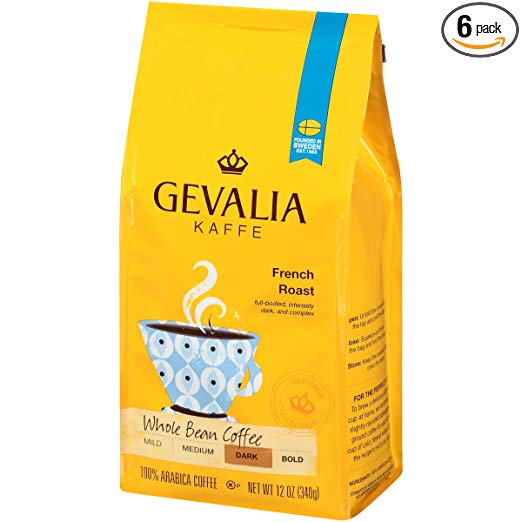 GEVALIA French Roast Coffee, Whole Bean, 12 Ounce, 6 Pack