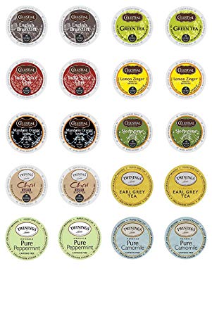 Twinings & Celestial Seasonings Hot Tea Variety Single Serve Sampler Pack - 20 Count/10 Flavors Per Box