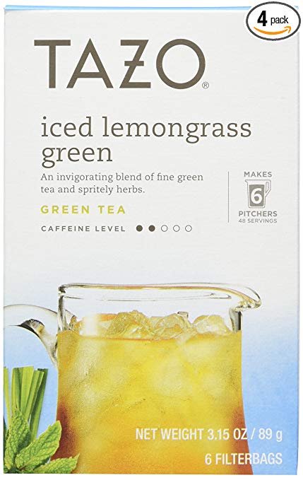 Tazo Iced Lemongrass Green Tea 6 Bags (Case of 4) 3.15oz each