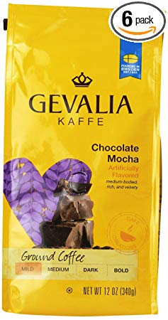 GEVALIA Chocolate Mocha, Mild, Ground Coffee, 12 oz (6 Pack)