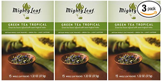 Mighty Leaf Green Tea, Tropical, 15 Pouches (Pack of 3)